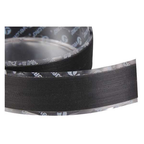 Reclosable Fastener, Rubber Adhesive, 75 ft, 1 in Wd, Black
