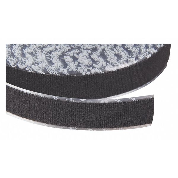 Reclosable Fastener, Rubber Adhesive, 75 ft, 1 in Wd, Black