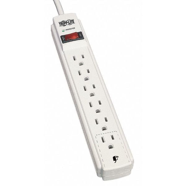 Surge Protector Strip, 6 Outlet, Gray
