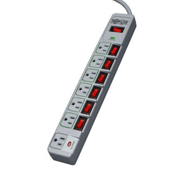 Surge Protector Strip, 7 Outlet, Gray