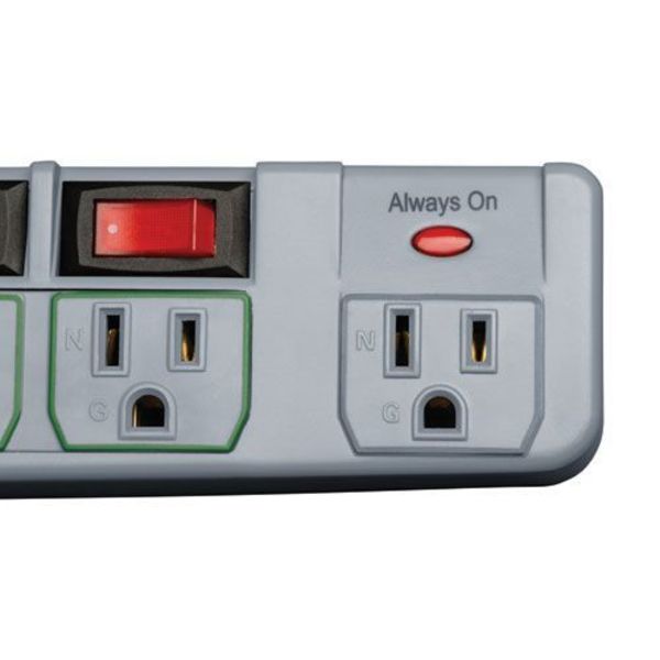 Surge Protector Strip, 7 Outlet, Gray