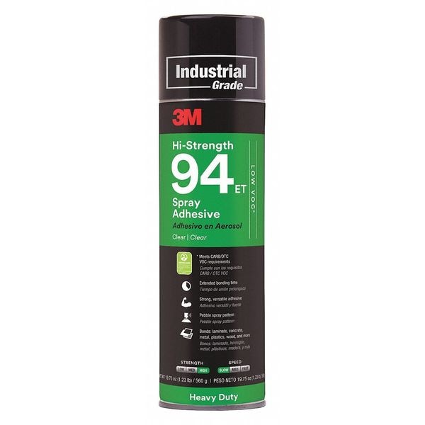 Spray Adhesive, Hi-Strength 94ET Series, Clear, 19.8 oz, Aerosol Can