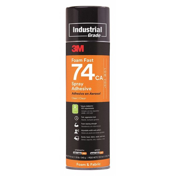 Spray Adhesive, Foam Fast 74CA Series, Clear, 19 oz, Aerosol Can