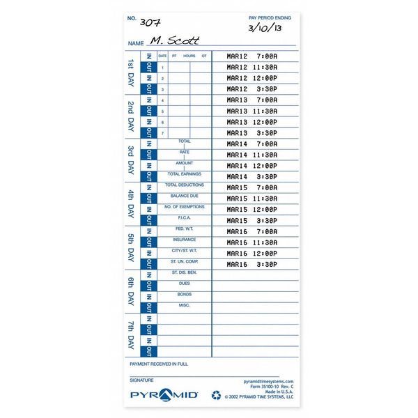 Time Card, PK100