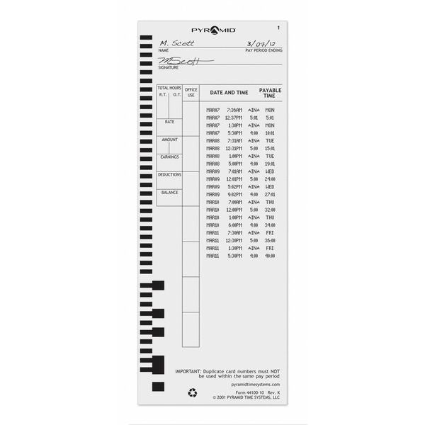 Time Card, PK100