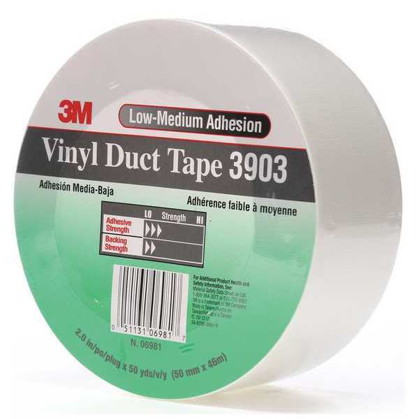 Duct Tape, 2 x 50 yd, 6.5 mil, White, Vinyl