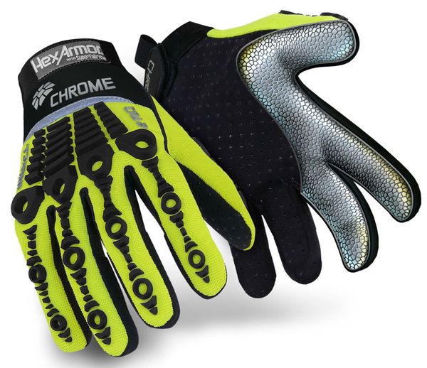 Hi-Vis Cut Resistant Impact Gloves, A8 Cut Level, Uncoated, L, 1 PR