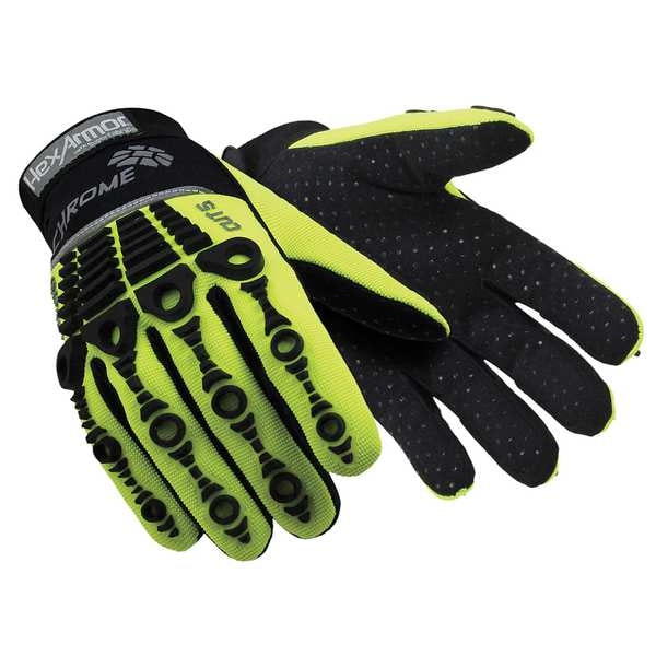 Hi-Vis Cut Resistant Impact Gloves, A8 Cut Level, Uncoated, 2XL, 1 PR