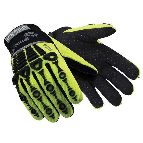 Hi-Vis Cut Resistant Impact Gloves, A8 Cut Level, Uncoated, S, 1 PR