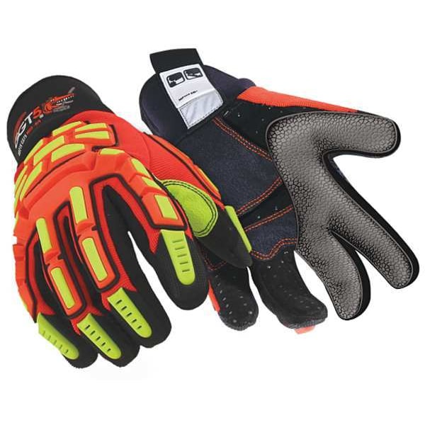 Hi-Vis Cut Resistant Impact Gloves, A8 Cut Level, Uncoated, L, 1 PR