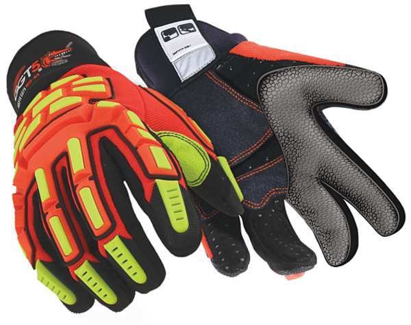 Hi-Vis Cut Resistant Impact Gloves, A8 Cut Level, Uncoated, XL, 1 PR