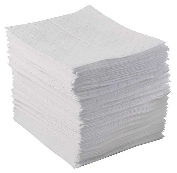 Sorbents, 20 gal/pk, 25 oz/pad, Oil Absorbed, White, Polypropylene, 100 PK