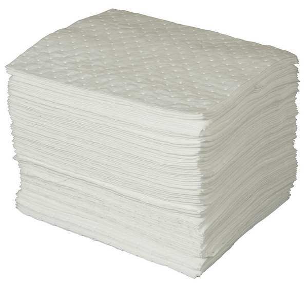 Sorbents, 20 gal. Oil Absorbed, White, Polypropylene, 100 PK