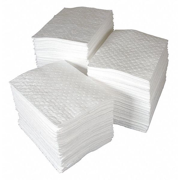 Sorbents, 20 gal. Oil Absorbed, White, Polypropylene, 100 PK