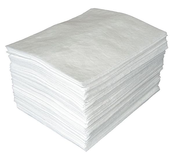 Sorbents, 26 gal. Oil Absorbed, White, Polypropylene, 100 PK