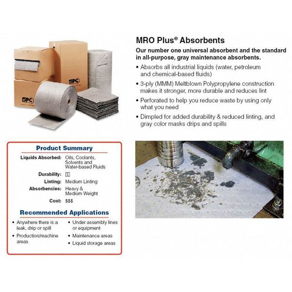 Sorbents, 49 gal. Universal Absorbed, Gray, Polypropylene