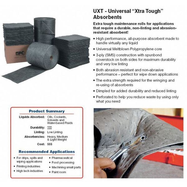 Sorbents, 17 gal/pk, 21 oz/pad, Universal Absorbed, Gray, Polypropylene, 100 PK