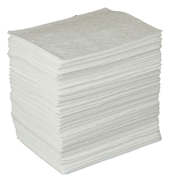 Sorbents, 34 gal/pk, 21 oz/pad, Oil Absorbed, White, Polypropylene, 200 PK