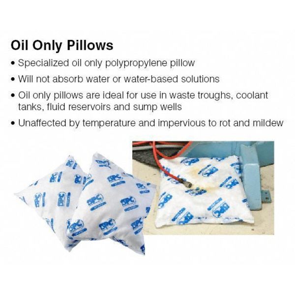 Sorbents, 28 gal/pk; 1.75 gal/pillow, Oil Absorbed, White, Polypropylene, 16 PK
