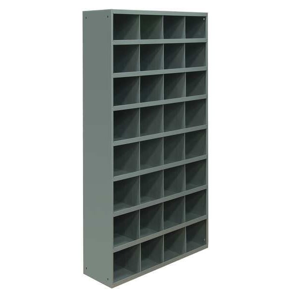 Prime Cold Rolled Steel Pigeonhole Bin Unit, 12 in D x 64 1/2 in H x 33 3/4 in W, 8 Shelves, Gray