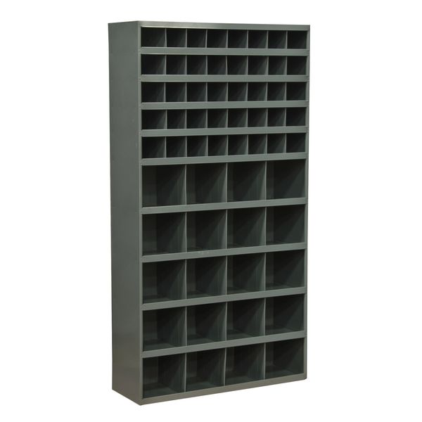 Prime Cold Rolled Steel Pigeonhole Bin Unit, 12 in D x 64 1/2 in H x 33 3/4 in W, 10 Shelves, Gray