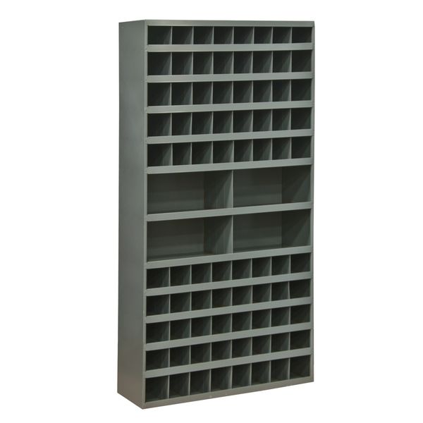 Prime Cold Rolled Steel Pigeonhole Bin Unit, 12 in D x 64 1/2 in H x 33 3/4 in W, 12 Shelves, Gray