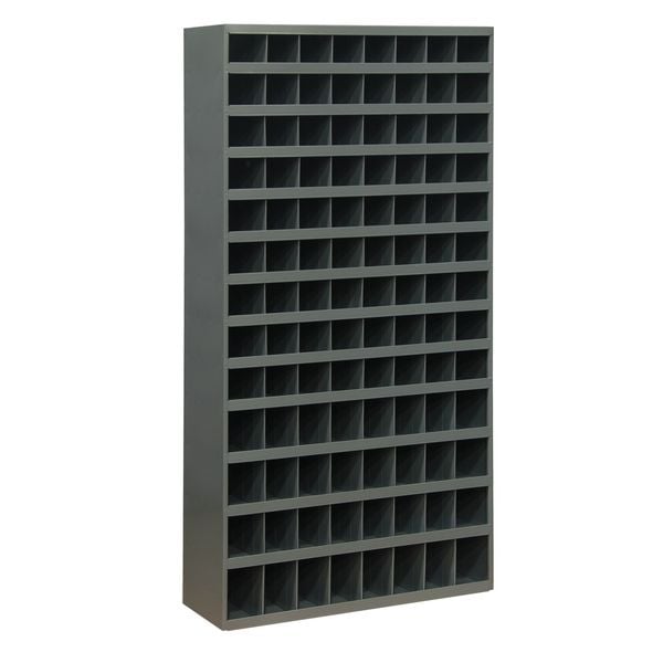 Prime Cold Rolled Steel Pigeonhole Bin Unit, 12 in D x 64 1/2 in H x 33 3/4 in W, 13 Shelves, Gray