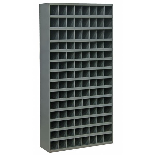 Prime Cold Rolled Steel Pigeonhole Bin Unit, 12 in D x 64 1/2 in H x 33 3/4 in W, 14 Shelves, Gray