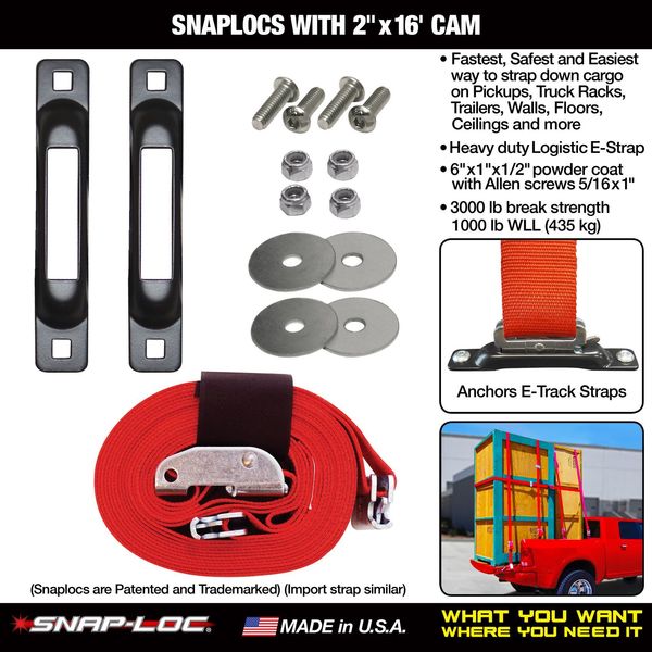 Cam Strap System, 16ft x 2In, 3000lb