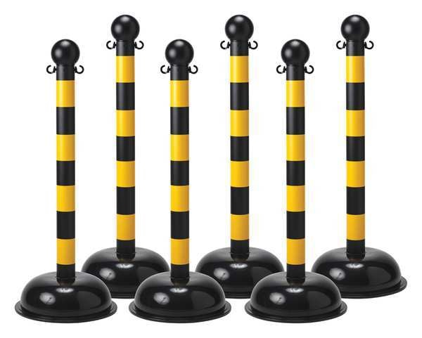 Striped Barrier Post, 41 in H, Black and Yellow