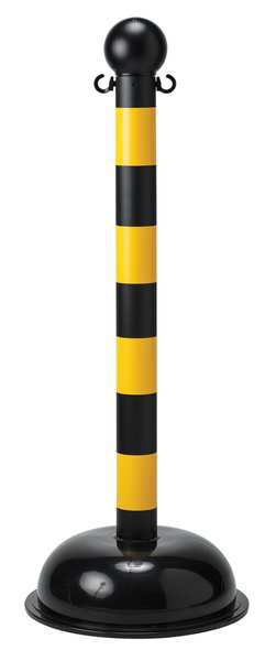 Striped Barrier Post, 41 in H, Black and Yellow