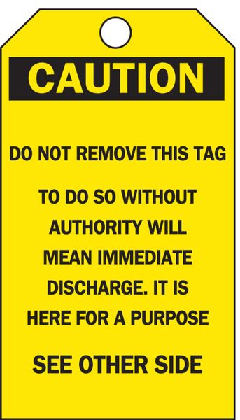 Caut Tag, 5-3/4 x 3 In, Bk/Yel, OSHA, PK25