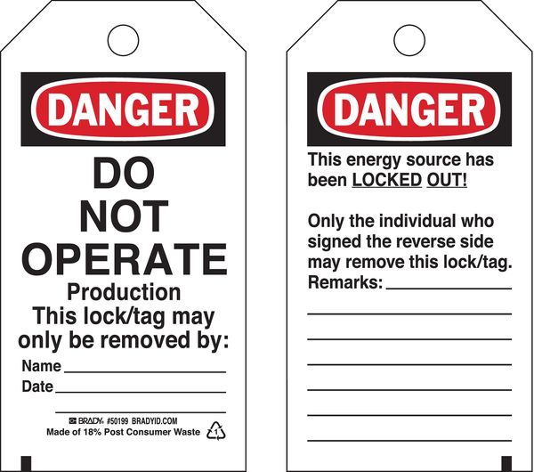 Danger Tag, 5-3/4 x 3 In, OSHA, 3/8 In, PK25