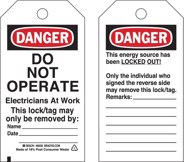 Danger Tag, 5-3/4 x 3 In, OSHA, 3/8 In, PK25