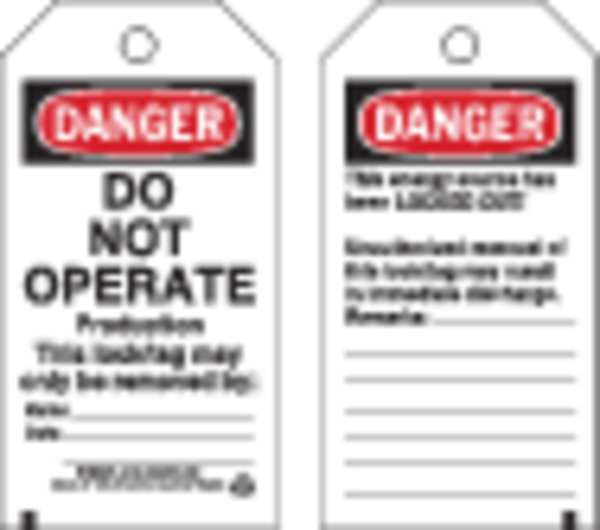 Danger Tag, 5-3/4 x 3 In, OSHA, 3/8 In, PK25