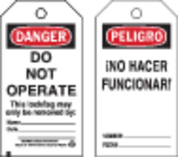 Danger Bilingual Tag, 5-1/2 x 3 In, PK25