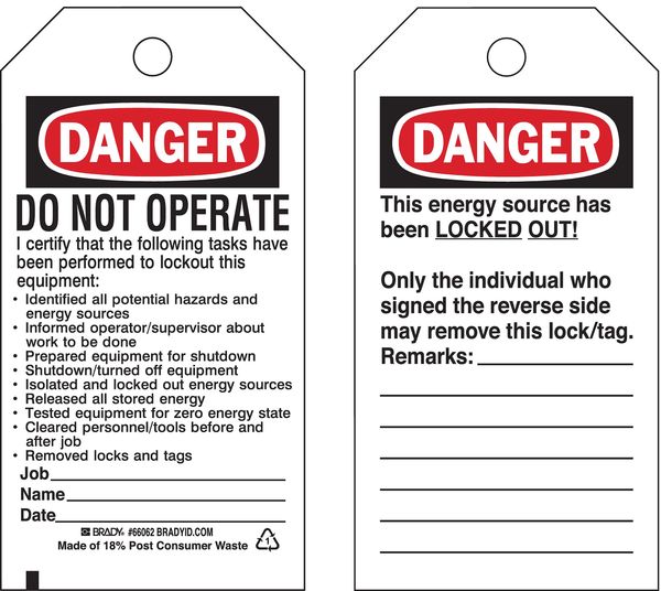 Danger Tag, 5-3/4 x 3 In, Cardstock, PK25