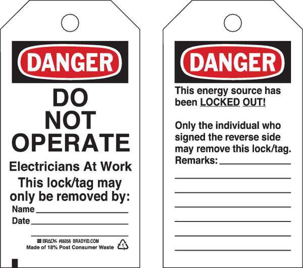 Danger Tag, 5-3/4 x 3 In, Cardstock, PK25