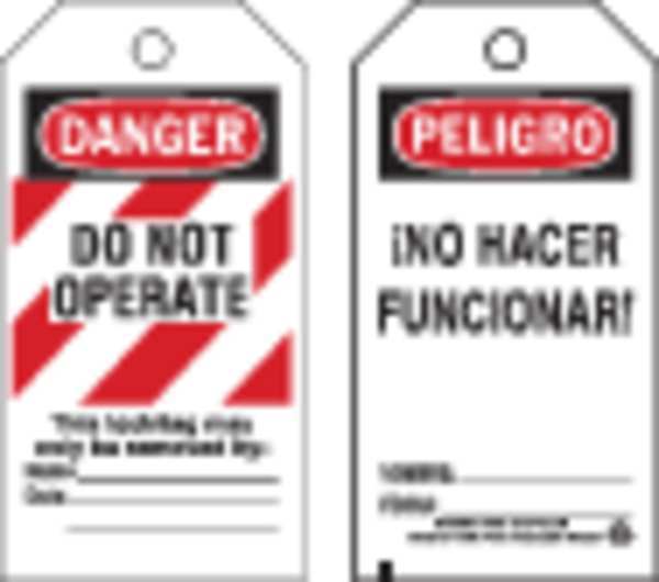 Danger Bilingual Tag, 5-3/4 x 3 In, PK25, 65453