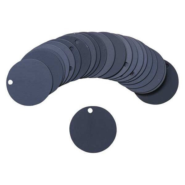 Blk Tag, 1-1/2 x 1-1/2 In, Bk, Al, Rnd, PK25