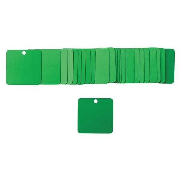 Blk Tag, 1-1/2 x 1-1/2 In, Grn, Al, Sq, PK25