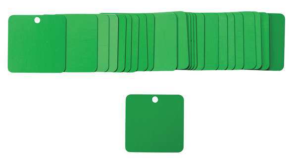Blk Tag, 2 x 2 In, Grn, Al, Sq, 3/16 In, PK25