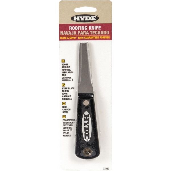 Roofing Knife, Stiff Blade, Black/Silver
