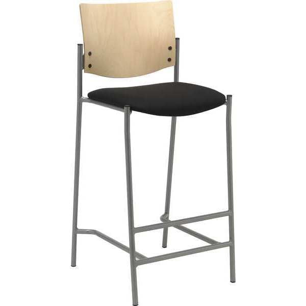 Barstool, w/Silver Frame, Wood Back, Color: Silver, Natural, Black