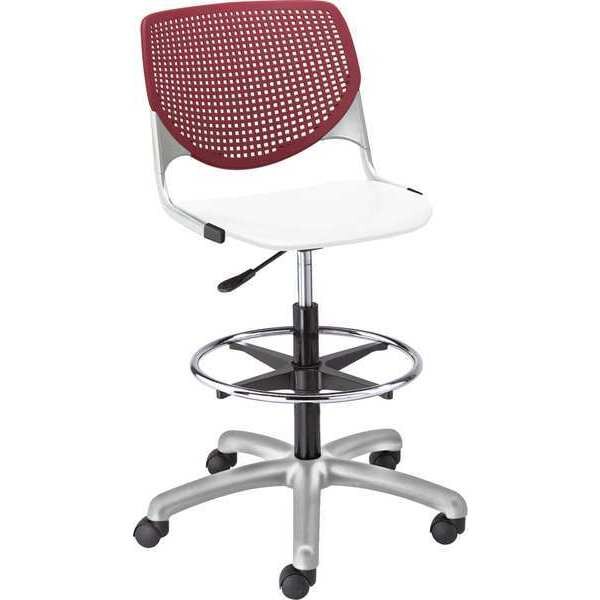Poly Adjustable Stool, Perforated Back, Color: Burgundy, White