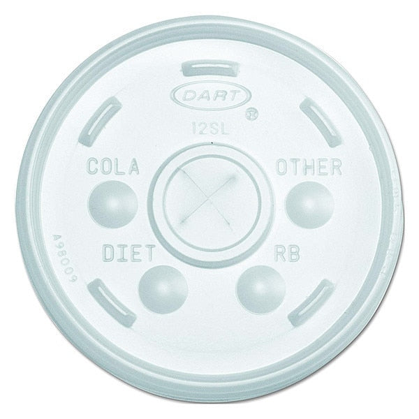 Lid for 6 to 14 oz. Hot/Cold Cup, Flat, Identification Buttons, Straw Slot, Clear, Pk1000