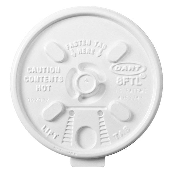 Lid for 8 oz. Hot Cup, Flat, Lock Back Tear Tab, White, Pk1000