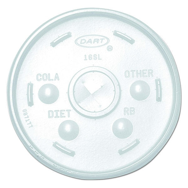 Lid for 12 to 24 oz. Hot/Cold Cup, Flat, Identification Buttons, Straw Slot, Clear, Pk1000