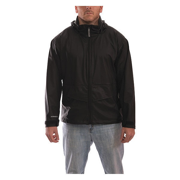 Stormflex Rain Jkt w/Hood/Pockets, Stretch, Black, XL