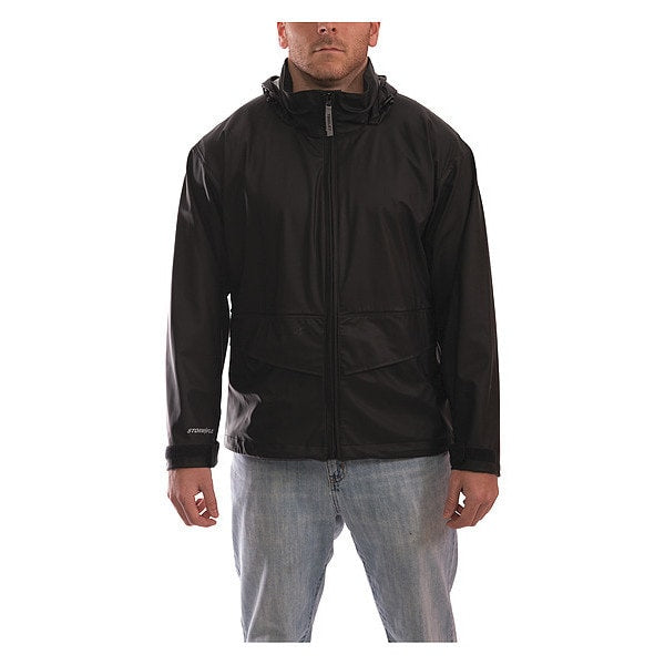 Stormflex Rain Jacket w/Hood/Pockets, Stretch, Black, M